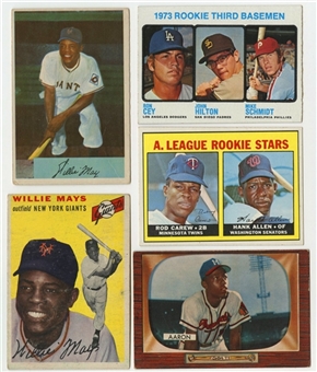 1954-1973 Topps and Bowman Hall of Famers Collection (5 Different) Including Aaron, Carew, Mays and Schmidt